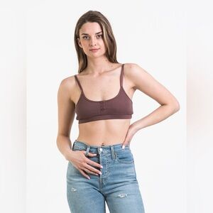 NWT Harlow Henley Bralette in Brown Size Large Ribbed Tank Top Cropped Summer